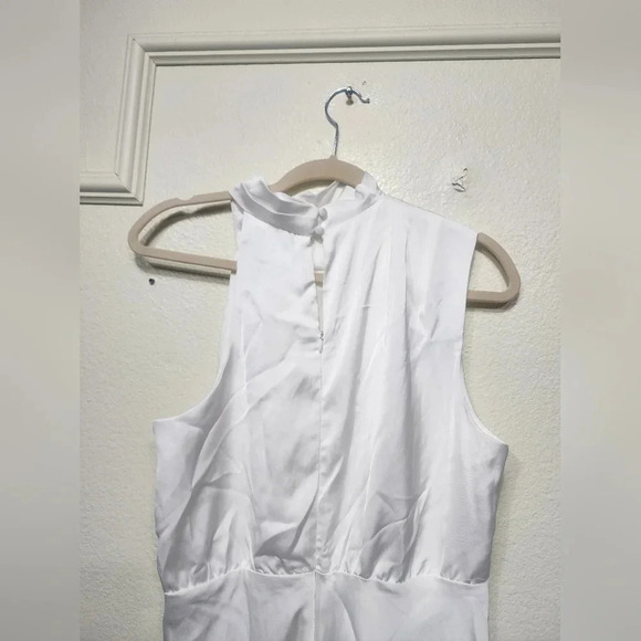 Lulus Distinctive Charm White Satin Asymmetrical Midi Dress Party Bridal Prom - Picture 8 of 9